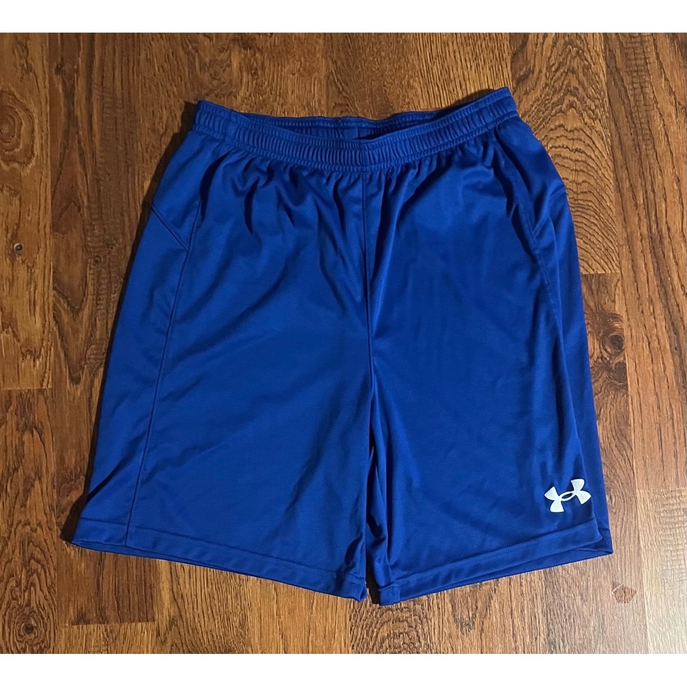 Under Armour HeatGear Mens Medium Blue Athletic Basketball Training Shorts Loose